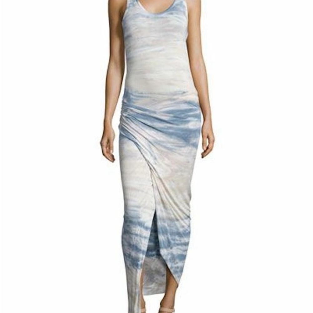 Young Fabulous & Broke Soft Blue and White Tan Ruched Maxi Dress Size Small